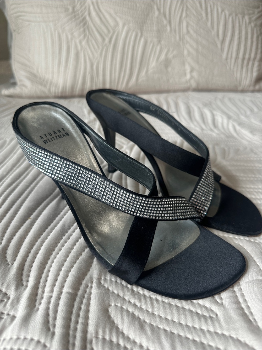 Stuart Weitzman Black Crystal-Embellished Strappy Heels